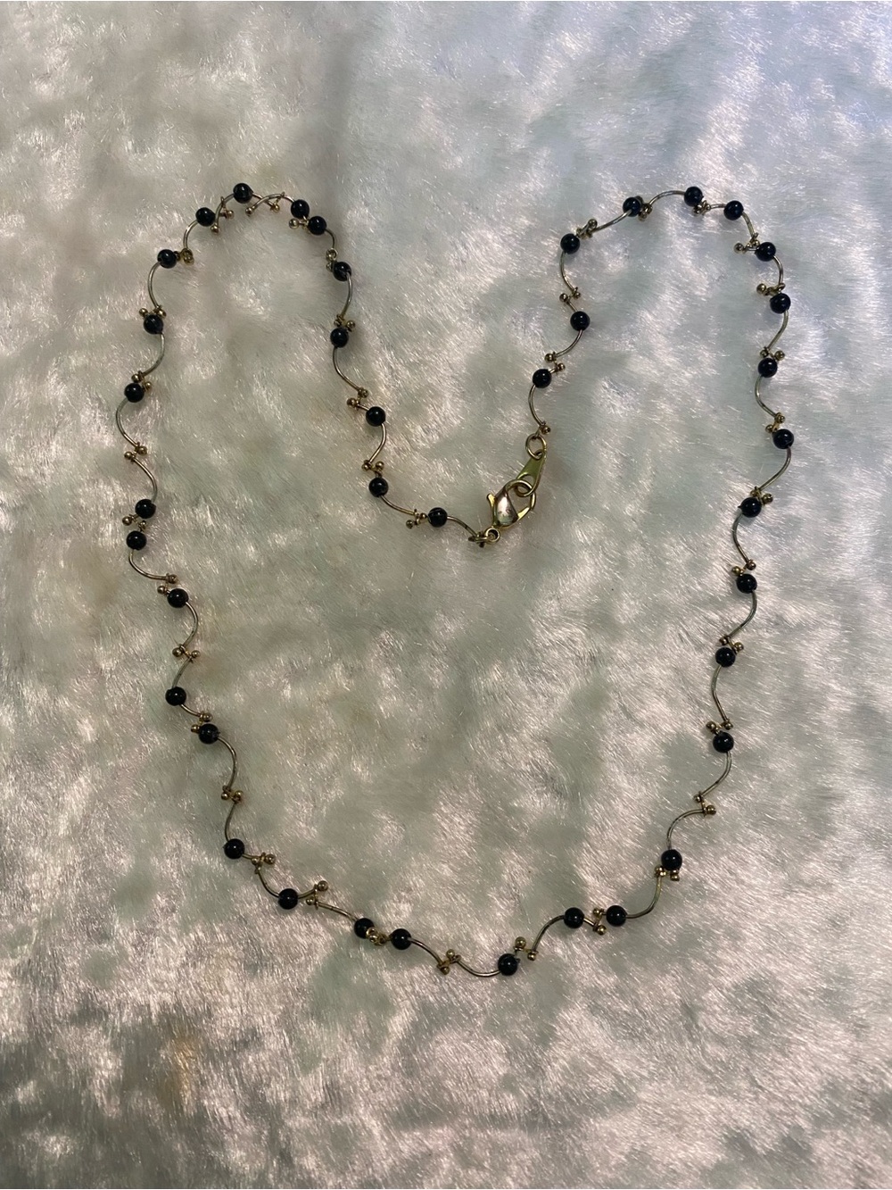 🍀Delicate Silver Chain Necklace with Black Beads